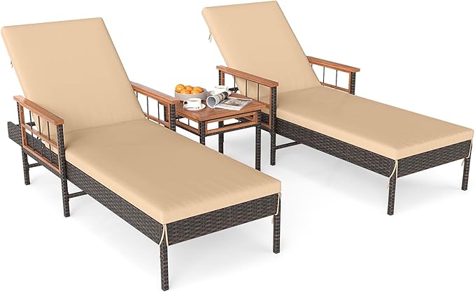 Tangkula 3 Pieces Patio Chaise Lounge Set, 2 Rattan Lounge Chairs with 4-Level Adjustable Backrest - Photo 1
