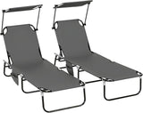Outsunny Folding Chaise Lounge Pool Lounge Chairs Set of 2, Outdoor Sun Tanning Chairs with Canopy Shade, Reclining Back - Photo 1