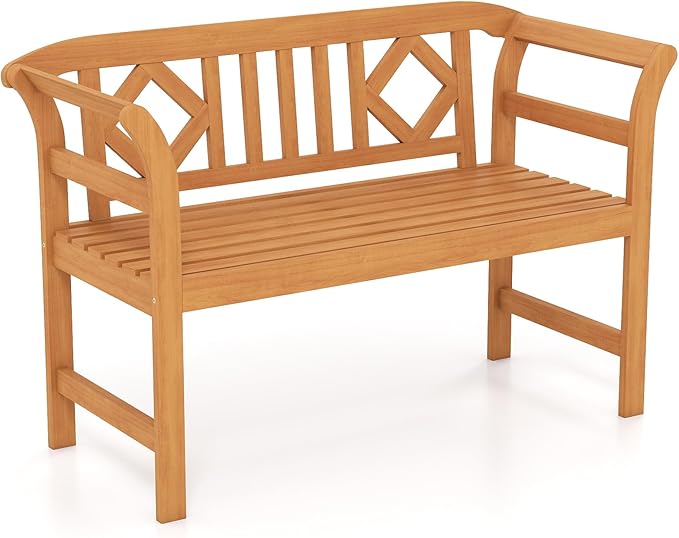 RELAX4LIFE Acacia Wood Outdoor Bench - 2 Person Patio Loveseat with Backrest and Armrests, 47 inch Garden Bench for Backyard, Porch, Lawn and Poolside, 800 lbs Weight Capacity