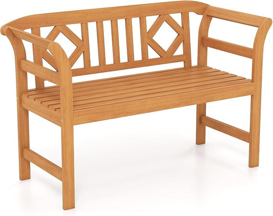 RELAX4LIFE Acacia Wood Outdoor Bench - 2 Person Patio Loveseat with Backrest and Armrests, 47 inch Garden Bench for Backyard, Porch, Lawn and Poolside, 800 lbs Weight Capacity