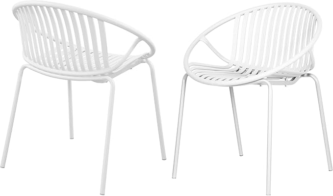 2 Pieces Outdoor Dining Chair,Modern Style Patio Dining Chairs,Breathable Design Stackable Lawn Chairs,Metal Legs+Plastic Backrest,for Patio Or Restaurant Garden (White)
