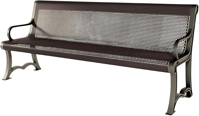 COATEDOUTDOORFURNITURE Coated Outdoor Furniture Heavy-Duty Outdoor Bench Thermoplastic Coated, Punched Steel, Commercial-Grade Garden Bench, Made in America (Portable with Back, 6 Ft, Brown)