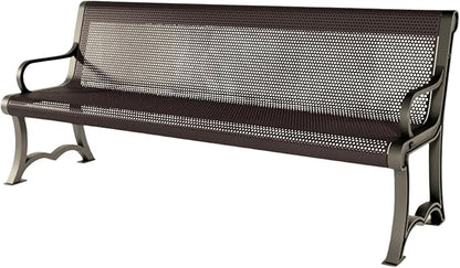 COATEDOUTDOORFURNITURE Coated Outdoor Furniture Heavy-Duty Outdoor Bench Thermoplastic Coated, Punched Steel, Commercial-Grade Garden Bench, Made in America (Portable with Back, 6 Ft, Brown)