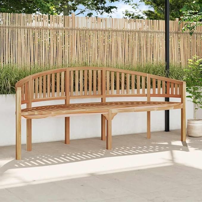Solid Teak Wood Garden Bench Banana Shape 20.1 x 78.7 x 33.9 Inches Warm Brown Indoor Outdoor Bench for Patio Garden Living Room Seats 3