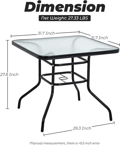 Patio Table Patio Dining Table Bistro Table Rectangular Furniture Outdoor Patio Coffee Small Balcony End Outside Console Umbrella Hole Tempered Glass Conversation Black