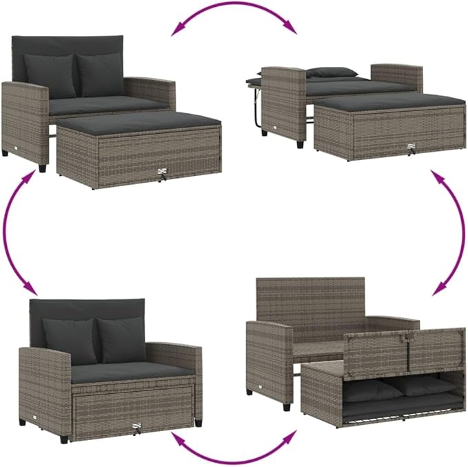 vidaXL Garden Sofa Grey PE Rattan Medium