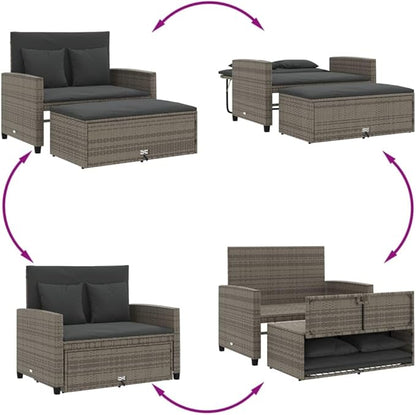 vidaXL Garden Sofa Grey PE Rattan Medium
