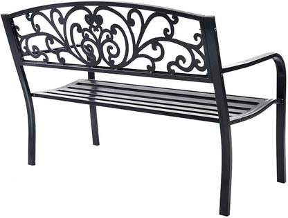Wenst'sKufAN 50" Patio Garden Bench Park Patio Yard Furniture Decor Powder-Coated Cast Iron Black