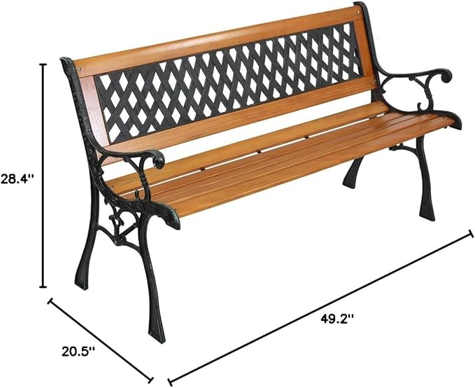 Garden Bench,Outdoor Bench Patio Bench for Metal Bench Park with Armrests Sturdy Hardwood Cast Iron for Yard (49" Weave Style)
