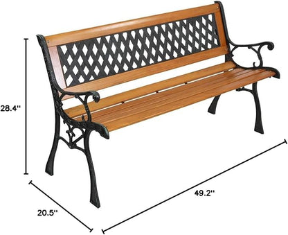 Garden Bench,Outdoor Bench Patio Bench for Metal Bench Park with Armrests Sturdy Hardwood Cast Iron for Yard (49" Weave Style)