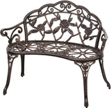 Metal Outdoor Bench Garden Bench Patio Park Bench Porch Bench with Armrests Floral Rose Accent for Indoor/Outdoor - Photo 1