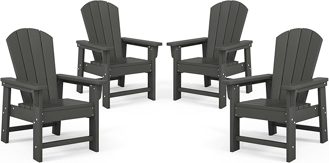 Costaelm Kids Adirondack Chair Set of 4, Plastic Outdoor Kids Chair Toddler Patio Furniture and Outdoor Children Picnic Activity Lawn Chair for Garden, Patio, Backyard & Beach, Gray