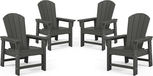 Costaelm Kids Adirondack Chair Set of 4, Plastic Outdoor Kids Chair Toddler Patio Furniture and Outdoor Children Picnic Activity Lawn Chair for Garden, Patio, Backyard & Beach, Gray