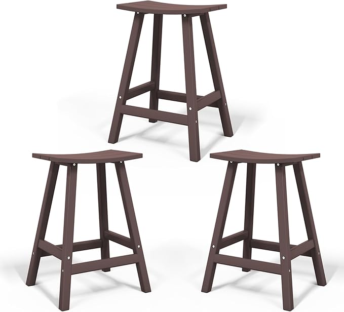 Costaelm All-Weather Bar Stools Set of 3, 29" Height Outdoor Bar Stools, Adirondack Poly Patio Bar Stool for Patio, Deck, Kitchen Counter and Garden, Dark Brown
