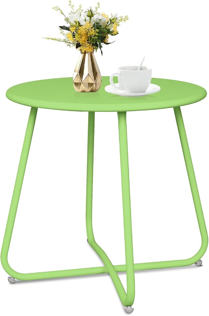 Babion Green Outdoor Side Table, Small Round Patio Accent Table for Yard & Garden, Indoor & Outdoor