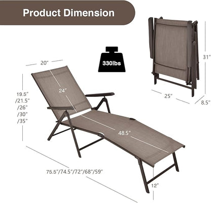 COSTWAY Folding Chaise Lounge Chair Outdoor Portable Reclining Lounger Beach Brown
