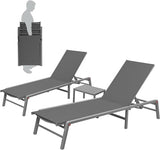 Kozyard 3-Pieces Patio Lounge Set, 2 Foldable Adjustable Lounge Chairs and Side Table, Aluminum Frame - Photo 8
