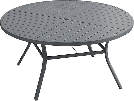 Patio Dining Table for 6, Round Metal Outdoor Table with Storage Shelf, 1.57" Umbrella Hole, 50" Outdoor Quartered Tabletop Dining Table for Backyard, Porch, Lawn, Dark Grey