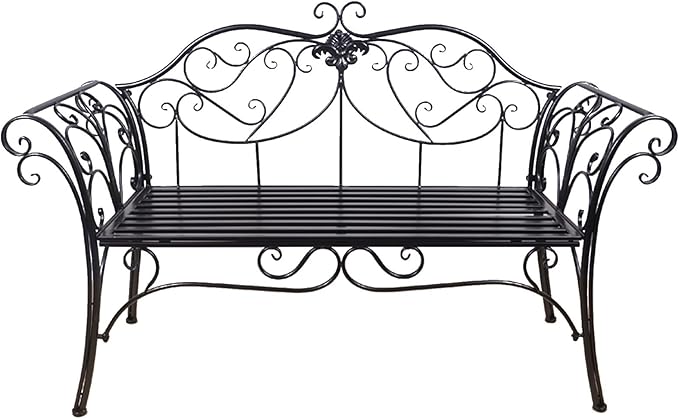 Outdoor Bench, Metal Garden Bench, Romance Two Seat Bench for Front Porch, Patio, Park and Yard(Black)