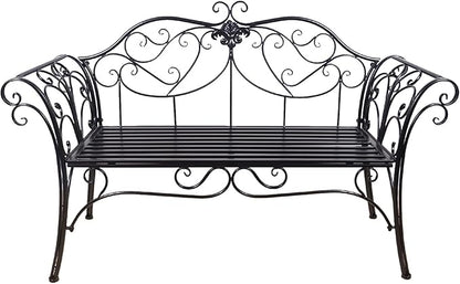 Outdoor Bench, Metal Garden Bench, Romance Two Seat Bench for Front Porch, Patio, Park and Yard(Black)