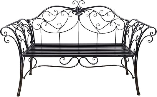 Outdoor Bench, Metal Garden Bench, Romance Two Seat Bench for Front Porch, Patio, Park and Yard(Black)