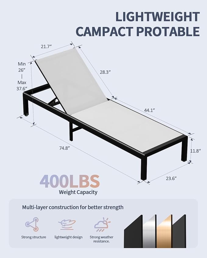 Aluminum Outdoor Chaise Lounge Chairs - Photo 3