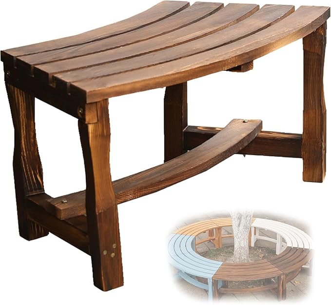 Outdoor Curved Bench, 2-Person Rustic Wood Bench for Garden, Backyard, Porch, Max Load 440 LBS, Wraparound Garden Furniture Wooden(Brown)