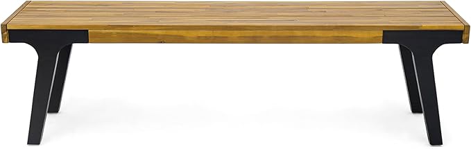 Christopher Knight Home Harpe Outdoor Patio Acacia Wood Dining Bench, Porch Bench for Dining Set, Backyard, Garden, Lawn, Porch,Teak Finish+Black