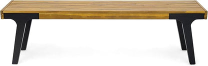 Christopher Knight Home Harpe Outdoor Patio Acacia Wood Dining Bench, Porch Bench for Dining Set, Backyard, Garden, Lawn, Porch,Teak Finish+Black