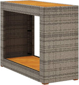 vidaXL Patio Side Table with Wooden Top - Gray & Brown - Poly Rattan - Garden/Backyard/Patio - 39.4"x15.7"x29.5" - Photo 1
