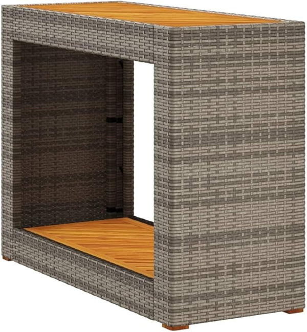 vidaXL Patio Side Table with Wooden Top - Gray & Brown - Poly Rattan - Garden/Backyard/Patio - 39.4"x15.7"x29.5" - Photo 1