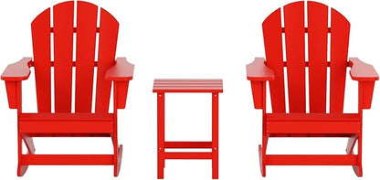 WO WESTIN OUTDOOR HDPE Laguna Outdoor Rocking Poly Adirondack Chair with Side Table 3-Piece Set, Red