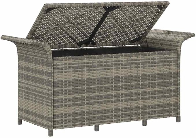 Grey Polyethylene Rattan Garden Bench, Weatherproof Outdoor Seating with Storage, Patio Furniture for 2 People, 45.7x45.7x22.4 Inches Patio Bench