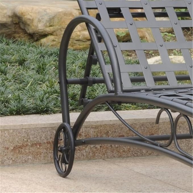 Bowery Hill Iron Patio Chaise Lounge, 73 in Long, Heavy Duty Frame, Antique Black Finish, 5-Position Adjustable - Photo 3