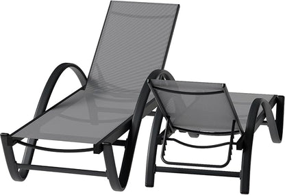 JY QAQA 2PCS Patio Outdoor Lounge Chaise with Wheels, Aluminum Patio Lounge Chair with 5-Position Adjustable Positions for Poolside, Beach, Yard，Light Grey