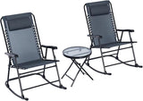 Outsunny 3 Piece Outdoor Rocking Bistro Set, Patio Folding Chair Table Set with Glass Coffee Table for Yard, Patio, Deck - Photo 1