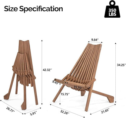 Outvita Acacia Wood Folding Chairs Wooden Folding Chair Outdoor Lounge Chairs Clearance for Home Patio Porch Lawn Garden Yard, Natural