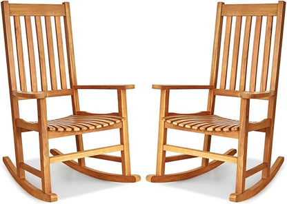 Giantex Rocking Chair Acacia Wood Frame, Porch Rocker Outdoor& Indoor for Garden, Lawn, Balcony, Backyard and Patio Porch Rocker (2, Natural)