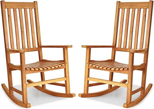 Giantex Rocking Chair Acacia Wood Frame, Porch Rocker Outdoor& Indoor for Garden, Lawn, Balcony, Backyard and Patio Porch Rocker (2, Natural)