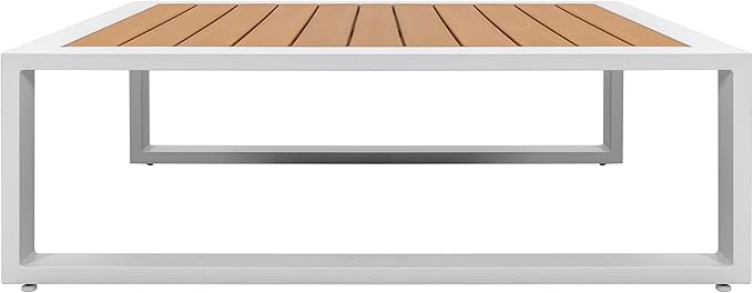 NUU GARDEN Outdoor Rectangle Coffee Table, Powder-Coated Aluminum Frame, 40'' x 15'' Slatted Imitation Wood Tabletop, for Patio, Garden, Backyard and Balcony, White
