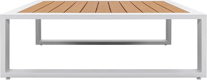 NUU GARDEN Outdoor Rectangle Coffee Table, Powder-Coated Aluminum Frame, 40'' x 15'' Slatted Imitation Wood Tabletop, for Patio, Garden, Backyard and Balcony, White