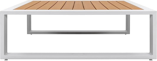 NUU GARDEN Outdoor Rectangle Coffee Table, Powder-Coated Aluminum Frame, 40'' x 15'' Slatted Imitation Wood Tabletop, for Patio, Garden, Backyard and Balcony, White