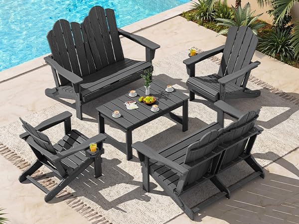 SERWALL 5 Pieces HDPE Patio Adirondack Chair Set - Photo 1