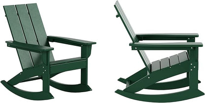 WO WESTIN OUTDOOR HDPE Shoreside Modern Rocking Poly Adirondack Chair (Set of 2),Dark Green