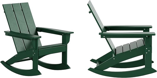 WO WESTIN OUTDOOR HDPE Shoreside Modern Rocking Poly Adirondack Chair (Set of 2),Dark Green