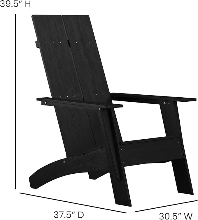EMMA + OLIVER Black Modern Dual Slat Back Indoor/Outdoor Adirondack Style Patio Chair