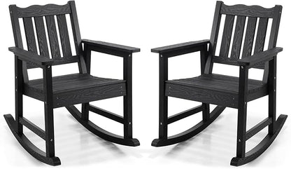 Stoog Outdoor Rocking Chairs Set of 2, All-Weather HIPS Patio Rocking Chair with 400 lbs Support, Rocking Chairs for Porch, Backyard, Garden and Deck, Black