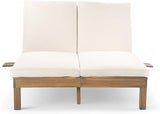 Outdoor Double Chaise Lounge with 5-Position Adjustable Backrest, Cushion and Folding Side Trays for 2 Person - Photo 5