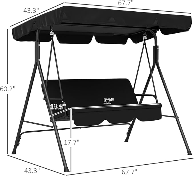 Outsunny 3-Seat Outdoor Patio Swing Chair with Removable Cushion, Steel Frame Stand and Adjustable Tilt Canopy for Patio - Photo 7