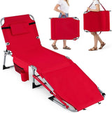 GYMAX Tanning Chair, 330LBS Beach Lounge Chair with Face Arm Hole & Hand Shoulder Strap, Folding Layout Sunbathing Chair - Photo 1